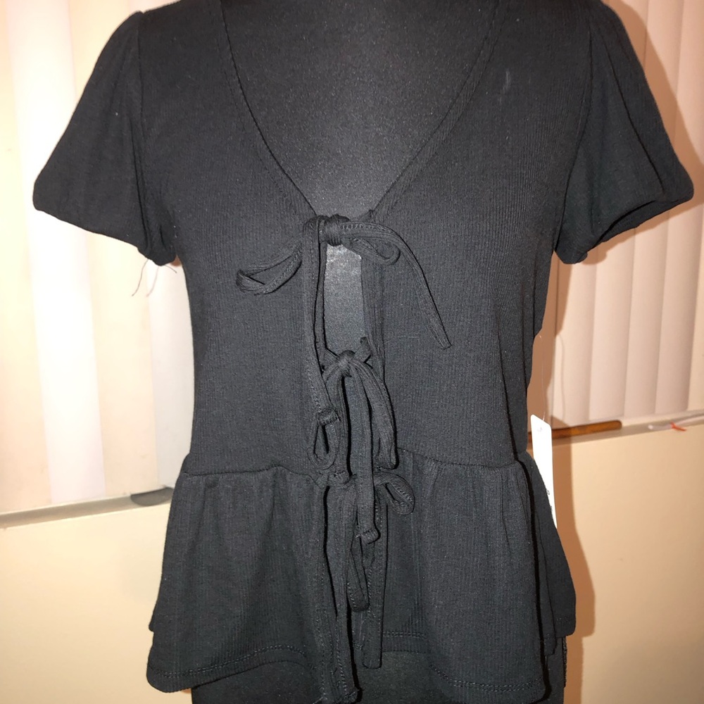 Women's Black Tie-Front Peplum Blouse